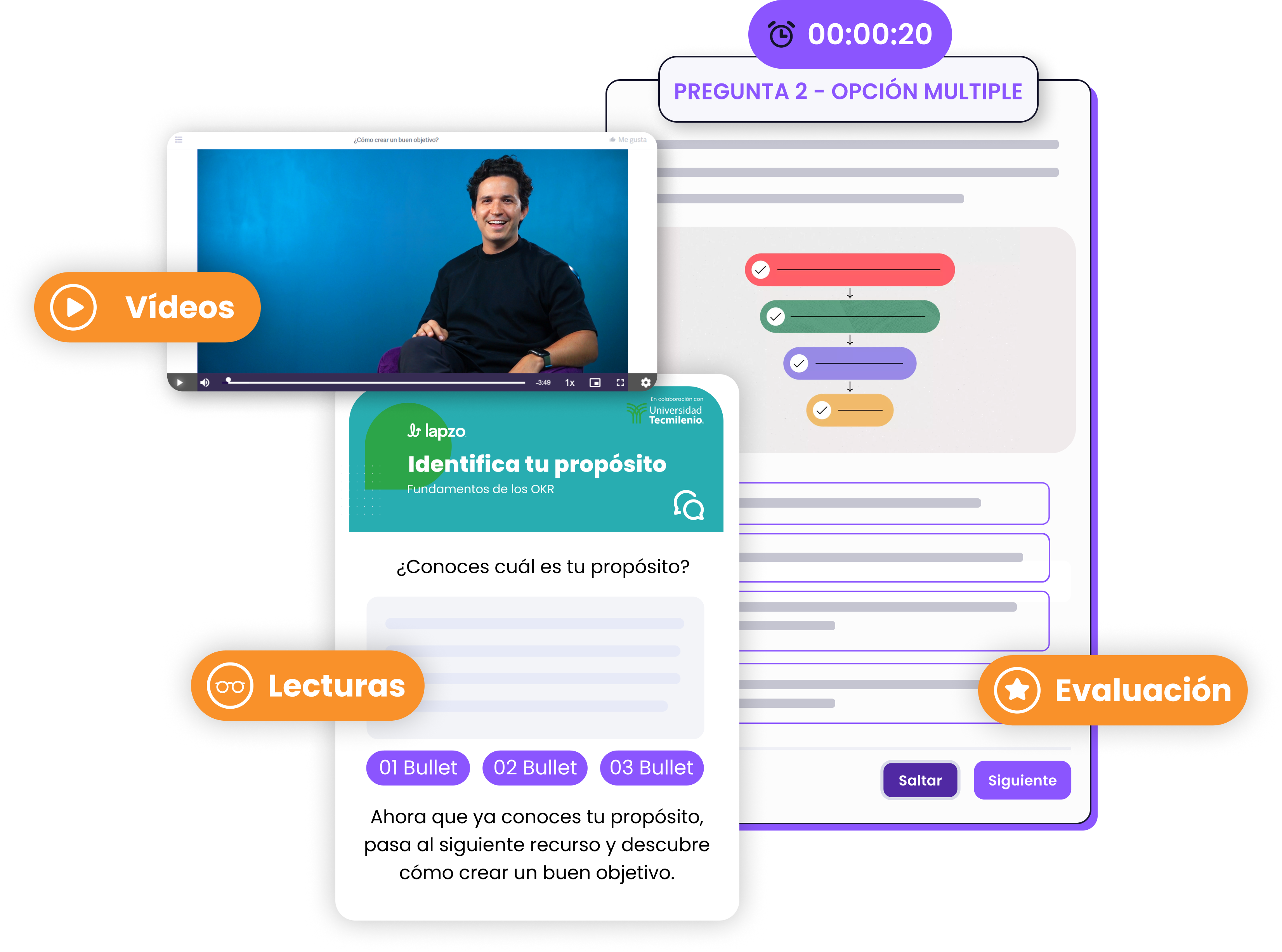Experiencia de curso de Lapzo con contenido y actividades.